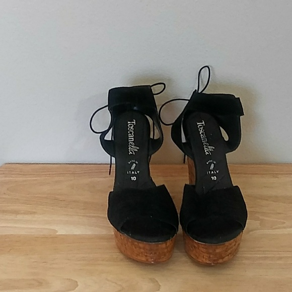 Shoes - Black Wedges with Tie